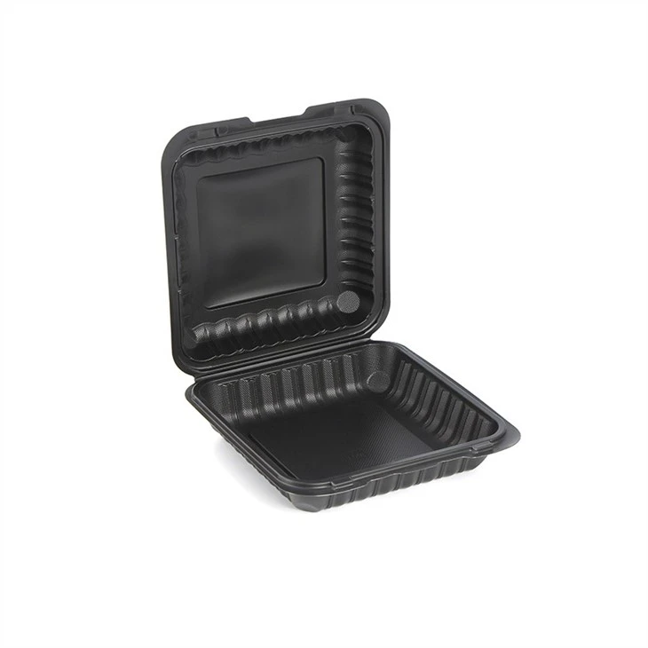 Black Clamshell Meal Microwavable To Go Takeaway Disposable Three Compartment Plastic 9x9 Food Containers