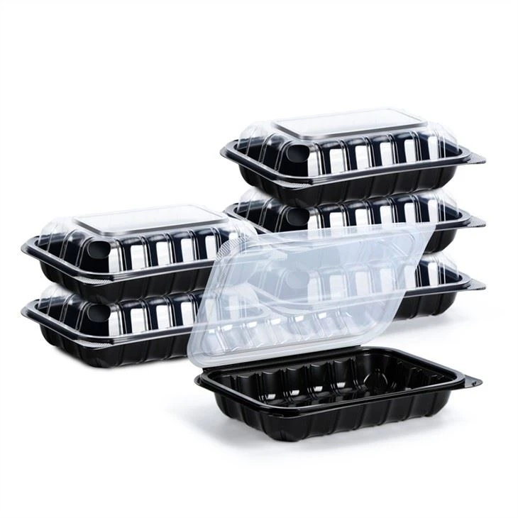 Hot Seller 9x9x1 inča posuda za hranu na šarkama za mikrovalnu pećnicu Kutija za ručak za ponijeti Jednokratna posuda za hranu s poklopcem za zaključavanje