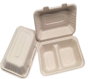 Spremnici za ponijeti s poklopcima Bagasse 2 odjeljka